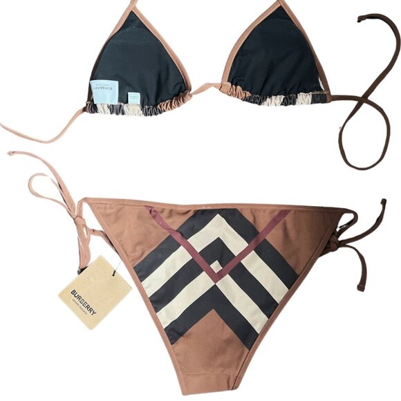 NWT Burberry Vintage Check Print Triangle Bikini - Dark Birch Brown - Picture 5 of 5